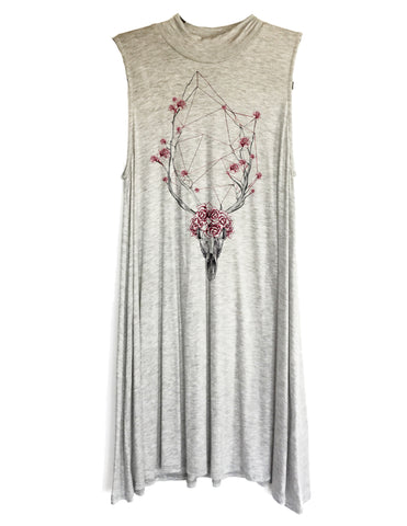 Flowering Skull Mock Neck Sleeveless Tunic
