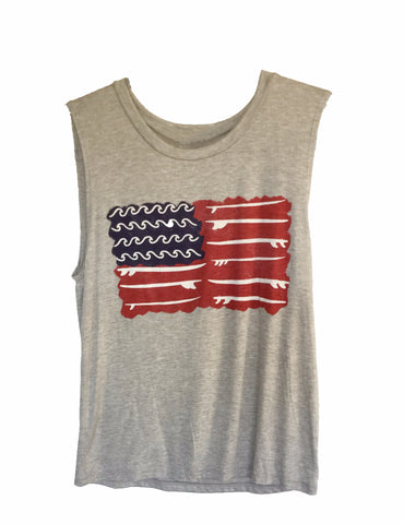 Surf Flag Heather Grey Muscle Tank