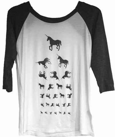 Unicorn Eye Chart White & Grey Raglan Top