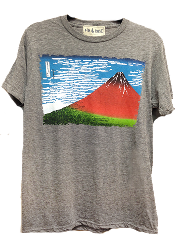 SALE - 4th & Rose Mt Fuji Japanese Print Triblend Grey Tee