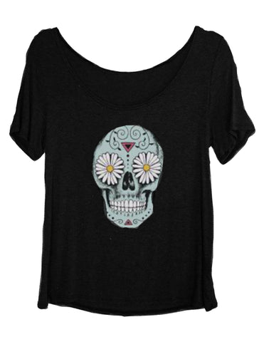 Sugar skull charcoal scoop neck tee