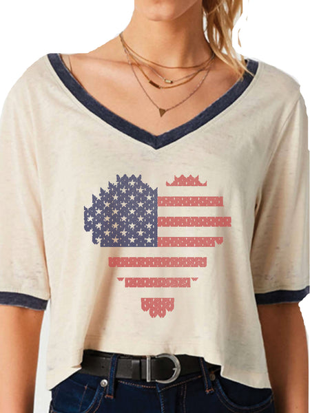 4th & Rose Stitched American Flag Ringer Loose Tee