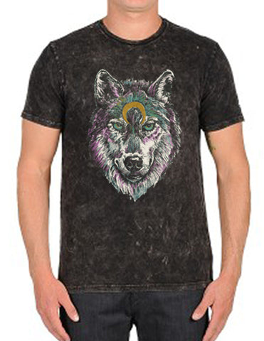 4th & Rose Bird Black Space Wolf Men's Charcoal Mineral Wash Tee 
