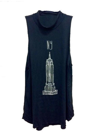 NYC Empire State Building Black Mock neck tank