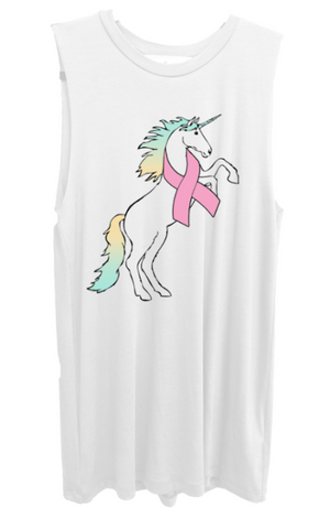 Charity White Breast Cancer Unicorn Muscle Tank