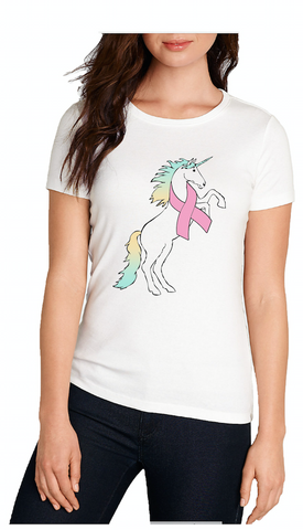 Unicorn Breast Cancer white crew t-shirt