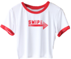 Swipe right white and red ringer tee.