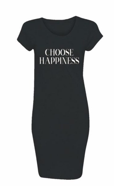 choose happiness black and white maxi tee dress graphic