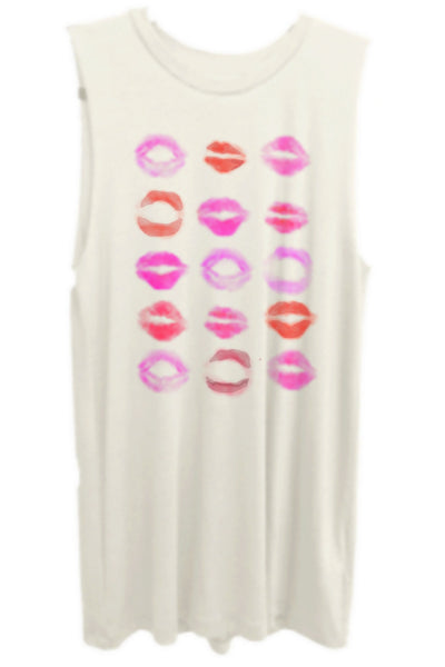 Muah Muscle Pink and Red Lips off white muscle tee