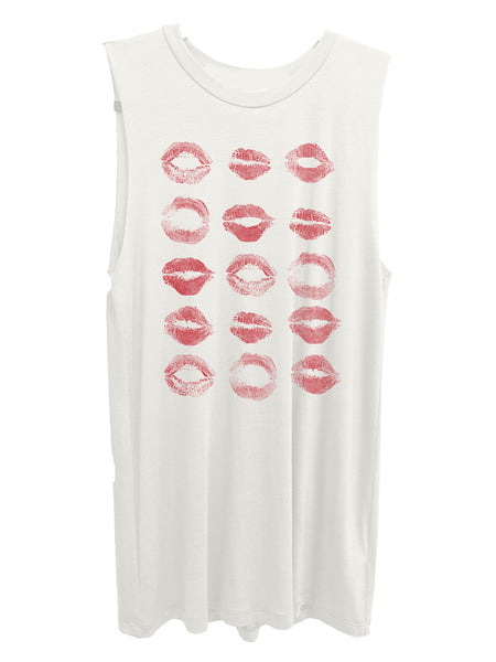 Red Lips Muah on off white muscle tee