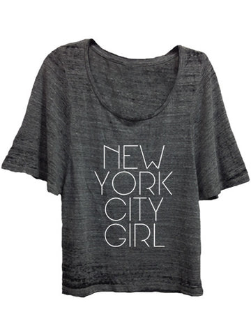 New York City Girl Loose Heather Charcoal Butterfly Tee