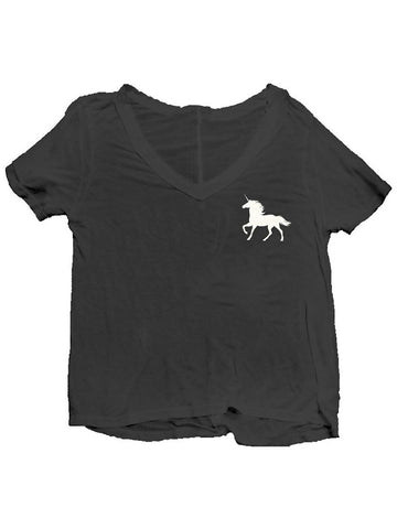 Unicorn Silhouette on pocket black v neck