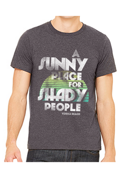 A sunny place for shady people venice beach mens retro charcoal heather graphic tee.