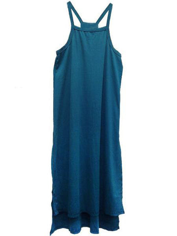 Blue slide slit tank dress